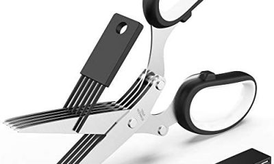 Updated 2021 Herb Scissors Set - Cool Kitchen Gadgets for Cutting Fresh Garden Herbs - Herb Cutter Shears with 5 Blades and Cover, Sharp and Anti-rust Stainless Steel, Dishwasher Safe (Black-White)