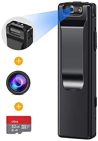 1080P Mini Body Camera, Portable Wireless Wearable Video Recorder with Clip/Magnetic. Motion Detection DV Camera for Outdoor Sports, Car, Home, Office Security (Camera with 32GB Card)