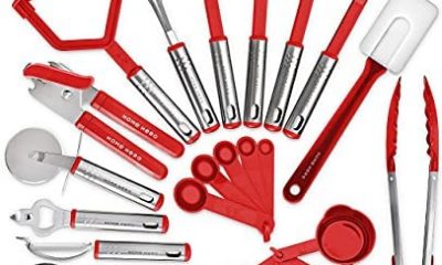 25 Kitchen Utensil Set Home Hero - Nylon Cooking Utensils - Kitchen Utensils with Spatula - Kitchen Gadgets Cookware Set - Kitchen Tool Set- Red