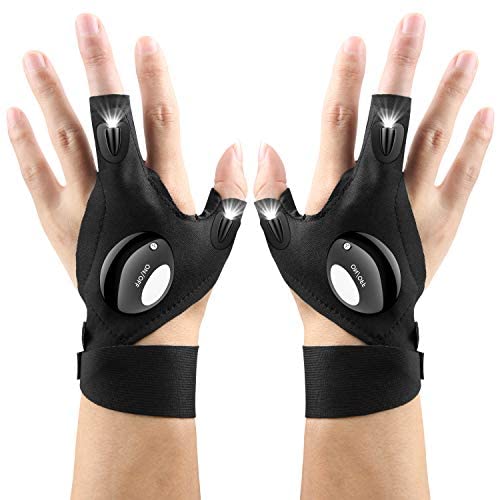 AISINO LED Flashlight Gloves, Hands-Free Light Tool for Dark Environments, Plumbing, Car Repair, Mechanics, Fishing, and More, Innovative Gadgets and Gifts for a Handyman (Men/Women), 1 Pair