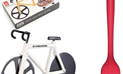 Bicycle Pizza Cutter with BBQ Brush,Non-stick Bike Pizza Slicer, Wheels Dual Stainless Steel Blades for Home, Cool Kitchen Gadget for Pizza Lovers