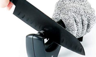 Knife Sharpeners Kitchen 3-Stage Kit with anti cutting glove - Kitchen Portable gadget - Restaurant grade accessories - Knives sharpener equipment for chef - Easy to use cooking tools