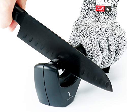 Knife Sharpeners Kitchen 3-Stage Kit with anti cutting glove - Kitchen Portable gadget - Restaurant grade accessories - Knives sharpener equipment for chef - Easy to use cooking tools