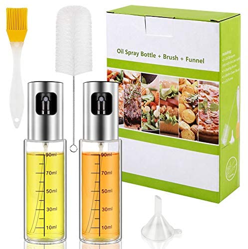 OurWarm Oil Sprayer for Cooking, 2 Pack Olive Oil Sprayer Mister with Oil Brush Funnel, Refillable Olive Oil Spray Bottle, 100ml Oil Spritzer Dispenser Spray for BBQ Salad Baking Air Fryer Roasting