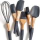 PortoFino 6 Pc. Baking Utensil Set – Beech Wood & Silicone – Cooking / Kitchen Tools – 9” Large Spatula, Small Spatula, Spoon Spatula, Flat Pastry Brush, Round Pastry Brush, 12” Whisk, Gray