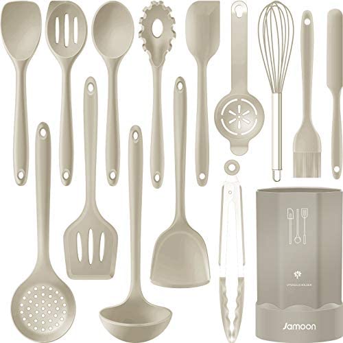 Silicone Cooking Utensils Set - 446°F Heat Resistant Kitchen Utensils,Turner Tongs,Spatula,Spoon,Brush,Whisk.Kitchen utensil Gadgets Tools Set for Nonstick Cookware.Dishwasher Safe (BPA Free)