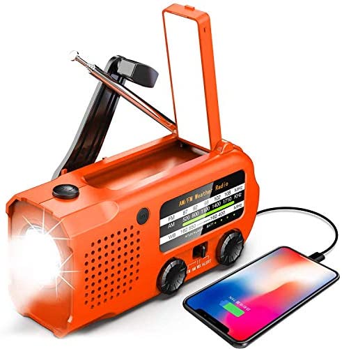 Emergency Radio, 5000mAh Hand Crank Solar Weather Radio, NOAA/AM/FM Portable Radio with LED Flashlight and 14 Lamps Reading Lamp, USB Cell Phone Power Charger, SOS Alarm for Home, Camping or Survival
