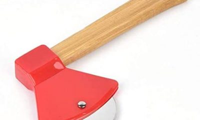 Funny & Cool Axe Pizza Cutter - Unique Men Dad Tool With Steel Сircular Saw, Plastic Cover for Wheel Blade Knife & Bamboo Handle - Cute Kitchen Gadgets Nonstick Stuff Slicer Accessories