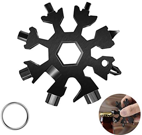 18-in-1 Snow-flake Multi-Tool ,Stainless Steel Snow Multitool Bottle Opener/Flat Phillips Screwdriver Kit/Wrench/Keychain Gadgets for Outdoor Travel Camping Daily Tool,Great Christmas GiftS (Black1)