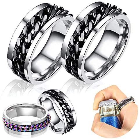 Byhoo Ring Drinks Bottle Opener for Women Men, Beverages Cap Opening Tool Durable Portable Remover Household Appliances Kit Gadget Perfect Utility Gift for Parties Punk Silver + Black, Size 11 (2 PCS)