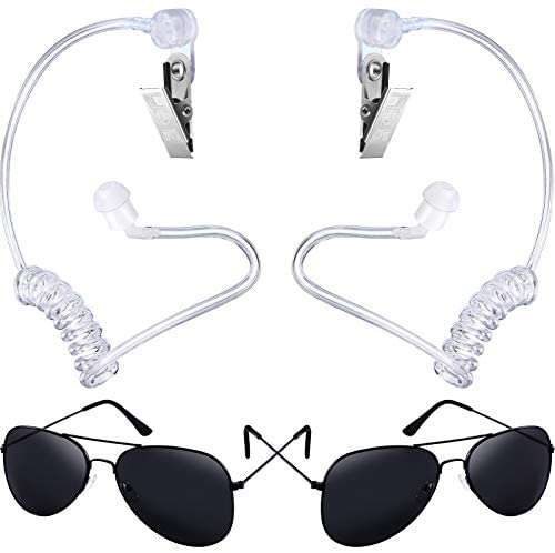 Gejoy 4 Pieces Playing Cosplay Toy Includes Earpiece Earplugs Acoustic Tube Headset and Sunglasses