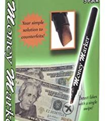 Money Marker (5 Counterfeit Pens) - Counterfeit Bill Detector Pen with Upgraded Chisel Tip - Detect Fake Counterfit Bills, Universal False Currency Pen Detector Pack