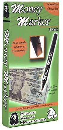 Money Marker (5 Counterfeit Pens) - Counterfeit Bill Detector Pen with Upgraded Chisel Tip - Detect Fake Counterfit Bills, Universal False Currency Pen Detector Pack