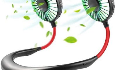 Portable Hanging Neck Sports Fan, Hands Free USB Rechargeable Personal Wearable Neckband Fan Battery Operated with 3 Level Air Flow Headphone Design for Travel Outdoor Office Home Sports