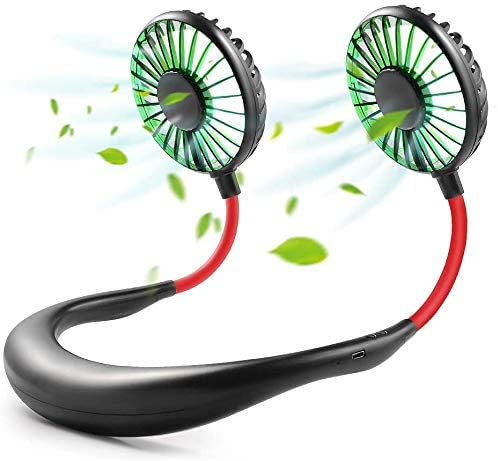 Portable Hanging Neck Sports Fan, Hands Free USB Rechargeable Personal Wearable Neckband Fan Battery Operated with 3 Level Air Flow Headphone Design for Travel Outdoor Office Home Sports