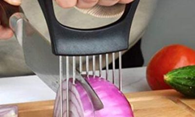 Slicer Meat Slicer, Food Slice Assistant Onion Holder Slicer, Kitchen Gadgets kitchen Utensil Holder - Stainless Steel Vegetable Holder Cutting Kitchen Gadget Onion Peeler 1PC