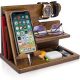 TESLYAR Wood Phone Docking Station Ash Key Holder Wallet Stand Watch Organizer Men Gift Husband Wife Anniversary Dad Birthday Nightstand Purse Father Graduation Male Travel Idea Gadgets (Beige)