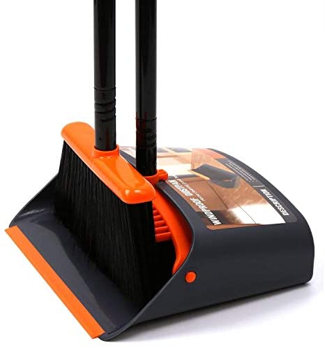 TreeLen Broom and Dustpan/Dustpan with Broom Combo, 52" Long Handle Broom for Home Kitchen Room Office Lobby Floor Use Upright Stand Up Dustpan and Broom Set