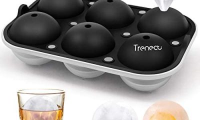 Trenect Large Ice Cube Trays, Ice Balls for Whiskey 2.5 Inch, Easy Release Silicone Ice cube Tray with lid, Novelty Round Ice Cube Mold for Cocktail, Coffee, No Side Leakage Ice Ball Maker (Black)