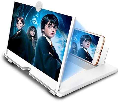 14 inch Screen Magnifier for Mobile Phone，Anti-Radiation Eye Protection with Foldable Stand-3D Magnifier Projector Screen for Movies, Videos,Reading，Gaming，Compatible with All Smartphones-White
