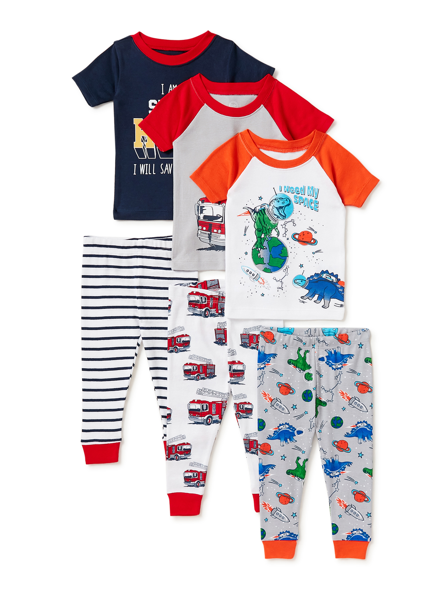 Wonder Nation Baby Toddler Boys Snug Fit Cotton Pajamas, 6pc Set (12M-5T)