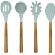 Country Kitchen Silicone Cooking Utensils, 8 Pc Kitchen Utensil Set, Easy to Clean Wooden Kitchen Utensils, Cooking Utensils for Nonstick Cookware, Kitchen Gadgets and Spatula Set - Mint Green