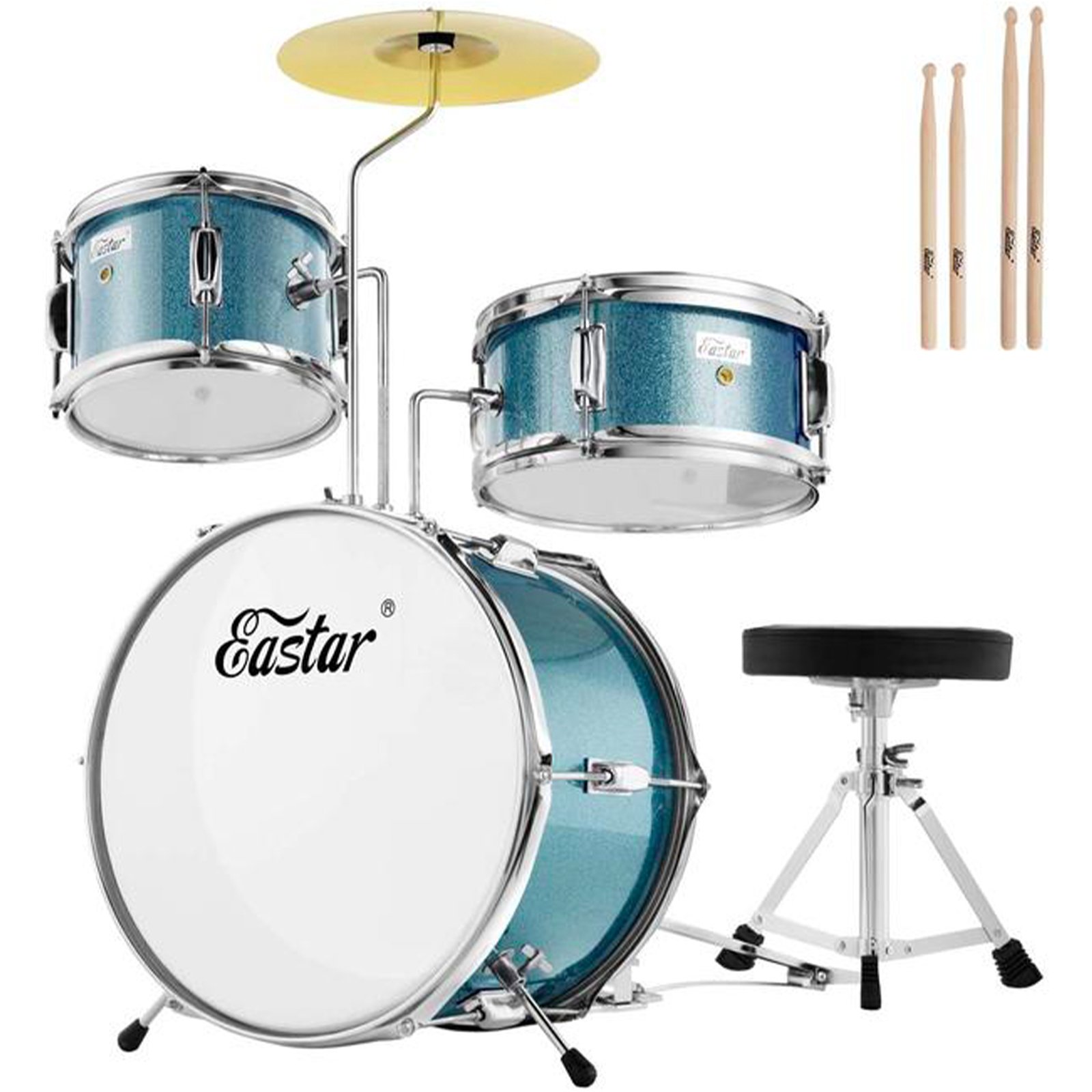 Eastar 14 inch Kids Drum Set Age 5 Real 3 Pieces with Throne, Cymbal,