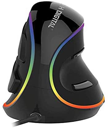 J-Tech Digital Vertical Ergonomic Mouse Wired with Chroma RGB color LED, 5 Adjustable DPI settings for Gaming (800/1200/1600/2400/4000), Scroll Endurance, Removable Palm Rest and Thumb Buttons [V628R]