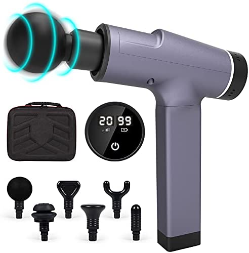 Massage Gun, Super Quiet Electric Massager, Deep Tissue Massage Gun 6 Head 20 Speed Body Muscle Massager Gun for Shoulder Neck Back Legs Arm Pain Relief (Gray)