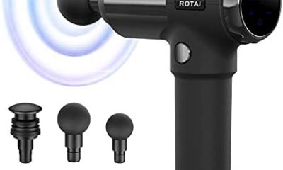 ROTAI Professional Handheld Massage Gun Portable Lightweight Cordless Sore Stiffness Relief Deep Tissue Muscle Massage Therapy 20 Speeds High Intensity Percussion LCD Massager 2000mAH 6 Heads Black