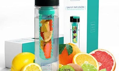 Savvy Infusion Flip Top Fruit Infuser Water Bottle - Unique Leak Proof Lid for Hikes, Outdoors - Dishwasher Safe made with Tritan Shatter Proof Plastic - Great Gifts for Women - 24 Ounces Teal