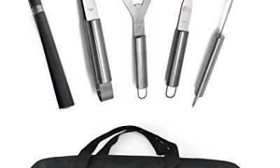 Valdo Home New Stainless Steel BBQ Grill Tools Set - 5 Piece Grilling Tool Accessories Barbecue Kit W/Carry Bag and Silicone BBQ Mat