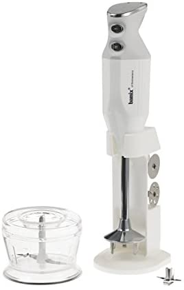Bamix M150 DeLuxe Immersion Hand Blender – Light Grey – 3 Stainless Steel Interchangeable Blades – 50W 120V 60Hz with US-plug – Includes 3 Blades, Dry Grinder, Table Stand, and Recipe Booklet