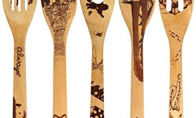 Burned Wooden Utensils Cooking Set Organic Bamboo Slotted Spoons Turners Carved Spatulas for Cookware Kitchen Gadgets