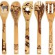 Burned Wooden Utensils Cooking Set Organic Bamboo Slotted Spoons Turners Carved Spatulas for Cookware Kitchen Gadgets