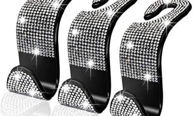 CHIMUYU Car Purse Hook Bling Crystal Car Hooks for Women Girls, 3 Packs Auto Back Seat Hangers Rear Headrest Hooks for Purse Bag Handbag Grocery Clothe (Silver)