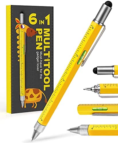 Gifts for Men Dad,Multitool Pen Construction Tools Multi,Cool Pen Tool Garget for Men Women,Gifts for Construction Workers Engineer Woodworkers Carpenter Stylus,Ruler,Level,Screwdriver,Ballpoint Pen