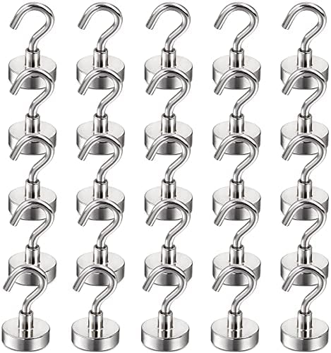 LOVIMAG Neodymium Strong Magnetic Hooks,22Lbs Rare Earth Magnets Heavy Duty with Hook for Refrigerator,Ceiling Magnets for Hanging,Cruise,Curtain and Kitchen etc-25 Pack
