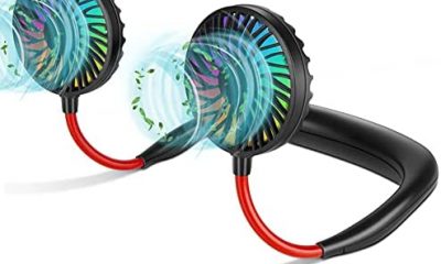 LUWATT Neck Fan with Color Changing LED, Upgraded Version Hands-Free Portable Small USB Personal Mini Neckband Fan 4000mAh Battery Operated Rechargeable Fan for Home Outdoor Camping Sports Black&Red