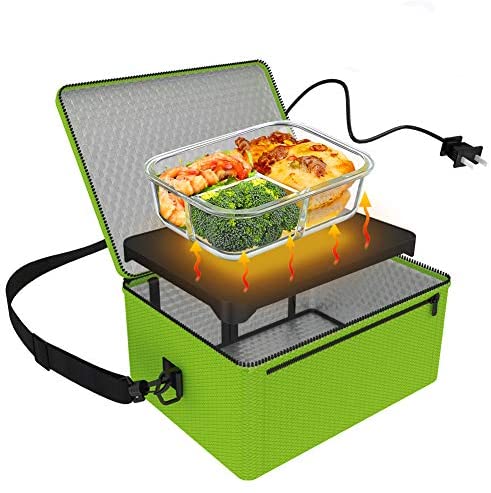 Portable Oven, 110V Portable Food Warmer Personal Portable Oven Mini Electric Heated Lunch Box for Reheating & Raw Food Cooking in Office, Travel, Potlucks and Home Kitchen (Green)