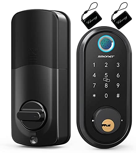 Smart Lock, Keyless Entry Deadbolt Door Lock, SMONET Electronic Bluetooth with Biometric Fingerprint, Keys, IC Card, Touchscreen Keypad,Auto Lock,Remote Share, APP Control for Home,Office,Apartment