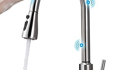 Touch Kitchen Sink Faucets with Pull Down Sprayer, ARRISEA Touch on Kitchen Faucet with Lead-Free and Leak Proof Technology, Smart Brass Touchless Kitchen Faucet with Deck Plate, Brushed Nickel, F19